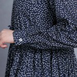 Women Dress Cotton Linen Dot Print Long Sleeve Dress Blue Color Turn Down Collar Plus Size Women Clothing Casual Loose Dresses