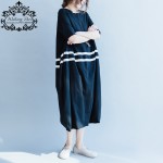 Women Dress Cotton Striped T-Shirt Summer Style Fashion Casual Loose Female Tops Black Long Tshirt Dresses Large Size Fit 100KG