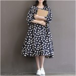Women Dress Loose Floral Print Three Quarter Sleeve Expansion Bottom Spring Dress Size S-2XL