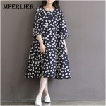 Women Dress Loose Floral Print Three Quarter Sleeve Expansion Bottom Spring Dress Size S-2XL