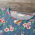 Women Dress Mori Girl Short Sleeve Floral Print A Line Dress Blue Color High Waist O Neck Cotton Linen Summer Dress Plus Size