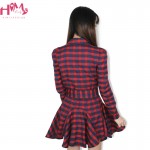 Women Dress Red Autumn Summer Retro Long Sleeve Sexy Mini Slim Dress With Waist Belt Red Plaid Lapel Shirt Dresses Size S-XXL