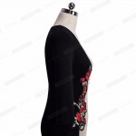 Women Elegant Colorblock Contrast Vintage Classic Embroidery Bodycon Pencil Dress EB359