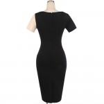 Women Elegant Optical Illusion Colorblock Contrast Patchwork Dress O-Neck Bodycon Casual Office Pencil Slim Dresses Vestidos 177