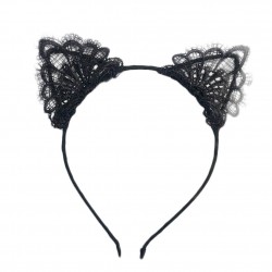 Women Fashion Black Lace Cat Ears Headband Wedding Photography Portrait Style Hair Hoop