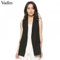 Women Fashion elegant office lady pocket coat sleeveless vests jacket outwear casual brand WaistCoat colete feminino MJ73