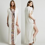 Women Flower Embroidered Cotton Loose Casual Long Dress beach Hippie Boho People Summer V Neck Turkish Robes New