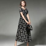 Women Flower Print Lace Dress 2017 New Summer Fashion Vintage Runway Long Maxi Dress Evening Party Dresses Vestido De Festa 