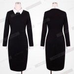 Women Formal Bodycon Slimming Business Pencil Dresses Office Ladies Wear to Work Outfit Solid Color Long Sleeve Dress E751