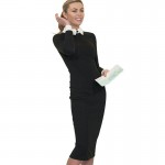 Women Formal Bodycon Slimming Business Pencil Dresses Office Ladies Wear to Work Outfit Solid Color Long Sleeve Dress E751