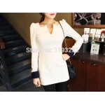 Women Girl Slim Fitted Long Sleeve Puff Sheath V-neck Party Pub Club Mini Short Top Dress