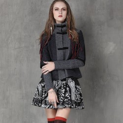 Women Jacket 2017 Winter New Ethnic Wool Blends Coat Stand Collar Handmade Frog Knot Patchwork Vintage Retro Coats Women Casaco