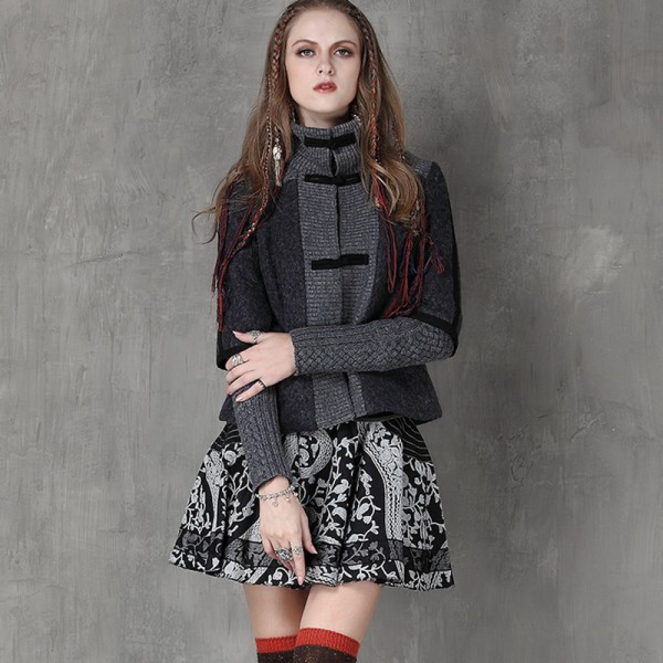 Women Jacket 2017 Winter New Ethnic Wool Blends Coat Stand Collar Handmade Frog Knot Patchwork Vintage Retro Coats Women Casaco