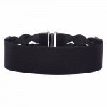 Women Ladies Girls Fashion Wide Braided Polyurethane Leather Black Stretchy Elastic Waist Belt Waistband Elastic Waist Belt