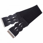 Women Ladies Girls Fashion Wide Braided Polyurethane Leather Black Stretchy Elastic Waist Belt Waistband Elastic Waist Belt