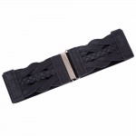 Women Ladies Girls Fashion Wide Braided Polyurethane Leather Black Stretchy Elastic Waist Belt Waistband Elastic Waist Belt