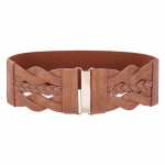 Women Ladies Girls Fashion Wide Braided Polyurethane Leather Black Stretchy Elastic Waist Belt Waistband Elastic Waist Belt