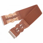 Women Ladies Girls Fashion Wide Braided Polyurethane Leather Black Stretchy Elastic Waist Belt Waistband Elastic Waist Belt