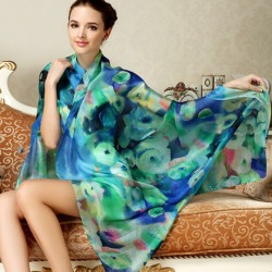 Women Long Silk Scarf Shawl Spring Autumn Female Silk Scarves Printed Summer 100% Mulberry Silk Beach Cover-ups 2017 175*110CM