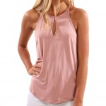 Women O-neck Hollow Out Sleeveless Top Gallus Solid Casual Shirt Vest White Black Pink Color 