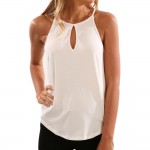 Women O-neck Hollow Out Sleeveless Top Gallus Solid Casual Shirt Vest White Black Pink Color 