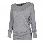 Women O neck Two sides Shirring Casual T-shirt Plus size basic long sleeve tees cozy tops 4 colors ZC002