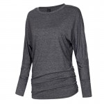 Women O neck Two sides Shirring Casual T-shirt Plus size basic long sleeve tees cozy tops 4 colors ZC002