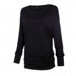 Women O neck Two sides Shirring Casual T-shirt Plus size basic long sleeve tees cozy tops 4 colors ZC002