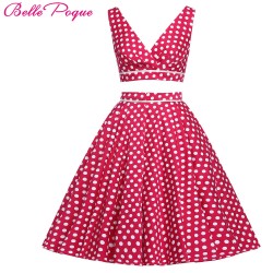 Women Rockabilly swing Clothing pin up Dress robe Polka Dots vestidos Summer style Retro two piece 50s 1960s Vintage Dresses