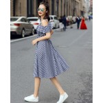 Women Sarafan Off The Shoulder Classic Plaid 50s Preppy Style Swing Summer Dress Cotton Linen 1950s Vintage Dresses