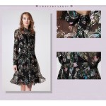 Women Silk Chiffon Dress 2683 100%Pure Silk Women Floral Printed Silk Dress Vintage Summer Dress 2016 Shirt Dress