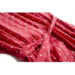 Women Silk dress Luxury 100% Natural silk Red Dots Print dress Belted dress Short sleeved 2017 Spring 