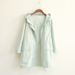 Women Simple Solid color Autumn Mori Girl Trench Coat Ladies Waisted Zipper Hooded Pockets Coat Outwear Female Overcoats
