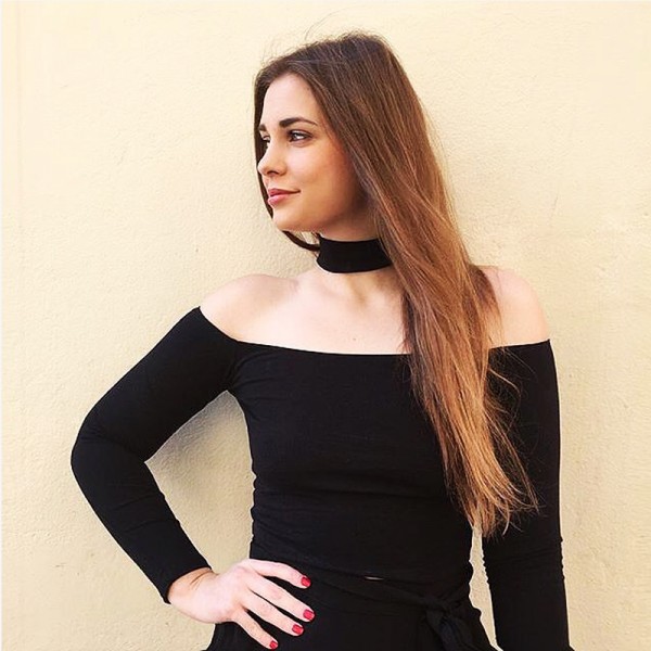 Women Slash Neck Off Shoulder Cotton Halter Choker Neckline long-sleeve Choker classic crop Top