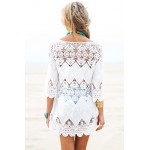 Women Summer Beach Wear Crochet Tunics Dresses Half Sleeve 2016 New Flower Embroidery Boho Lace Shirt Hollow Out Cover Ups