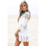 Women Summer Beach Wear Crochet Tunics Dresses Half Sleeve 2016 New Flower Embroidery Boho Lace Shirt Hollow Out Cover Ups