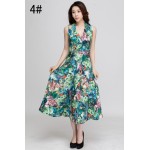 Women Summer Dress 2017 Printed Bohemian Beach Dress Plus Size V-neck Sleeveless Long Maxi Dress Robe Femme Vestidos