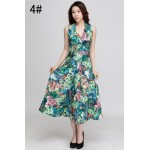 Women Summer Dress 2017 Printed Bohemian Beach Dress Plus Size V-neck Sleeveless Long Maxi Dress Robe Femme Vestidos