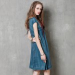 Women Summer Dress 2017 Yuzi.may Boho New Denim Vestidos O-Neck A-line Embroidery Loose High Waist  Thin Sundresses  A8137