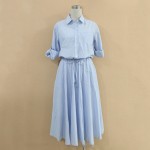 Women Summer Dress 2018 Casual Long Shirt Dress Short Sleeve Tied Waisted Pleated Elegant Office Dresses Vestidos Robe Femme