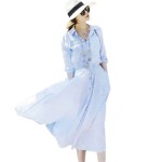 Women Summer Dress 2018 Casual Long Shirt Dress Short Sleeve Tied Waisted Pleated Elegant Office Dresses Vestidos Robe Femme