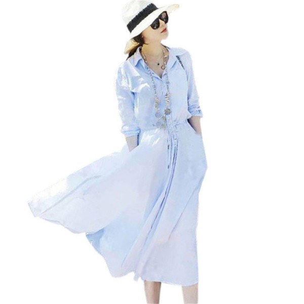 Women Summer Dress 2018 Casual Long Shirt Dress Short Sleeve Tied Waisted Pleated Elegant Office Dresses Vestidos Robe Femme