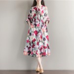 Women Summer Dress Long Sleeve Sundress with Bow Casual Plus Size A Line Loose Vintage Dress Mori Gril Cotton Floral Beach Dress