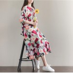 Women Summer Dress Long Sleeve Sundress with Bow Casual Plus Size A Line Loose Vintage Dress Mori Gril Cotton Floral Beach Dress