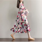 Women Summer Dress Long Sleeve Sundress with Bow Casual Plus Size A Line Loose Vintage Dress Mori Gril Cotton Floral Beach Dress