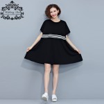 Women Summer Dress Plus Size Cotton Casual Tops&Tees Black and White Striped Female Loose Fashion Elegant Basic New Dresses