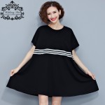 Women Summer Dress Plus Size Cotton Casual Tops&Tees Black and White Striped Female Loose Fashion Elegant Basic New Dresses