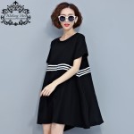 Women Summer Dress Plus Size Cotton Casual Tops&Tees Black and White Striped Female Loose Fashion Elegant Basic New Dresses