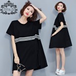 Women Summer Dress Plus Size Cotton Casual Tops&Tees Black and White Striped Female Loose Fashion Elegant Basic New Dresses