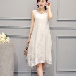 Women Summer Dress White Black O Neck Silk Dress Plus Size S~5XL Chiffon Dress Casual Loose Sleeveless Beach Dress